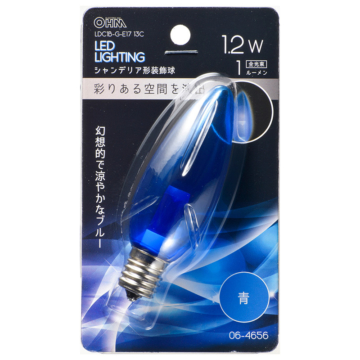 LEDシャンデリア形装飾用/C32/E17/1.2W/1lm/クリア青色 [品番]06-4656