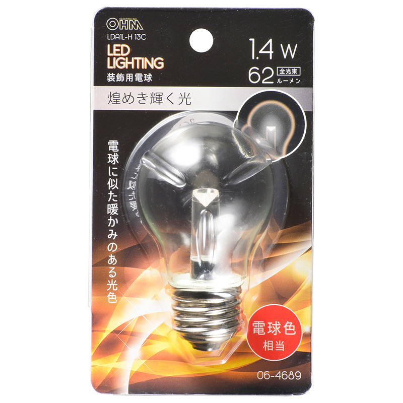 LED電球装飾用 PS/E26/1.4W/62lm/クリア電球色 [品番]06-4689｜株式 