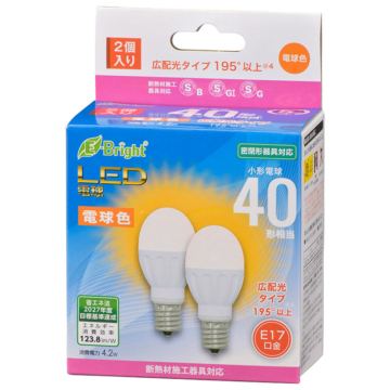 LED電球 小形 E17 40形相当 電球色 2個入 [品番]06-4321