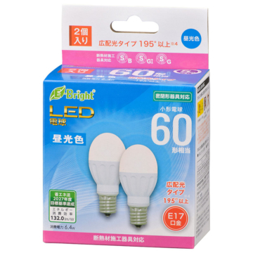 LED電球 小形 E17 60形相当 昼光色 2個入 [品番]06-4324