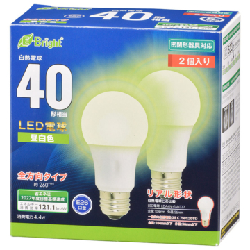 LED電球 E26 40形相当 昼白色 2個入 [品番]06-4350