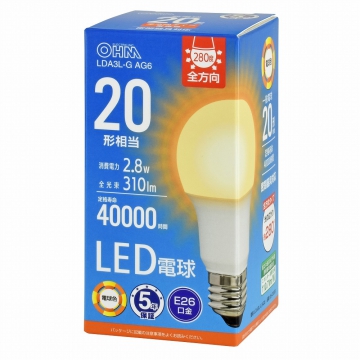 LED電球 E26 20形相当 電球色 [品番]06-3669