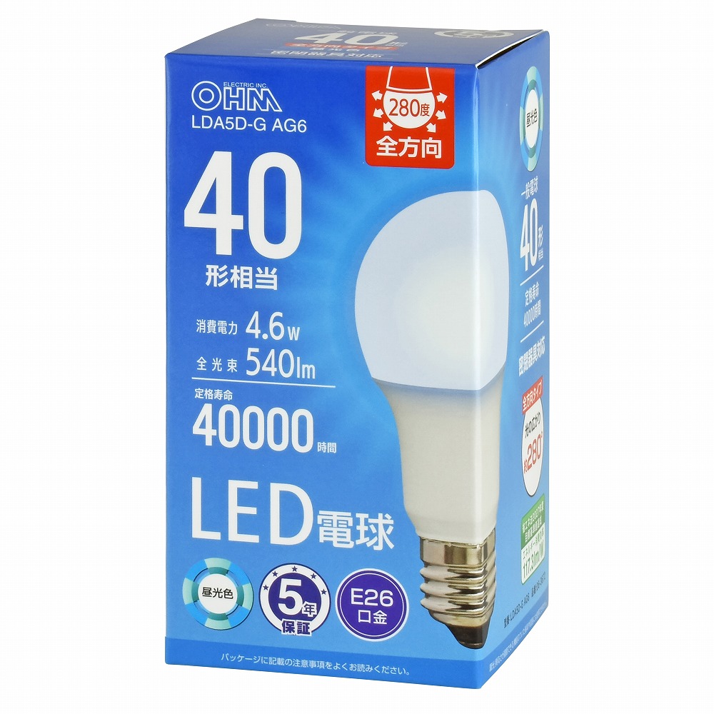 LED電球 E26 40形相当 昼光色 [品番]06-3672｜株式会社オーム電機