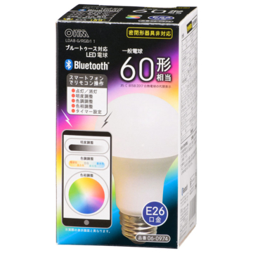 LED電球 Bluetooth対応 E26 60形相当 広配光 調色/色相調整タイプ [品番]06-0974