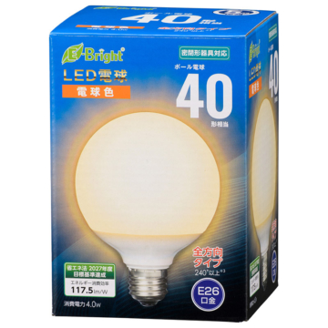 LED電球 ボール電球形 E26 40形 電球色 全方向 [品番]06-4394