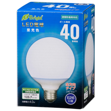 LED電球 ボール電球形 E26 40形 昼光色 全方向 [品番]06-4396