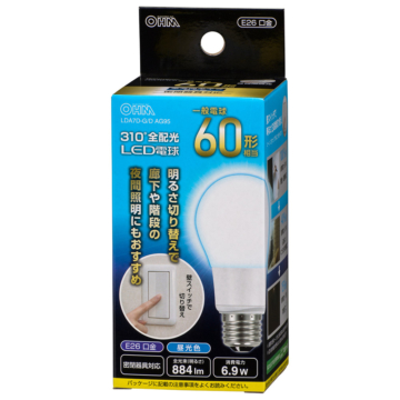 LED電球 E26 60形相当 3段階調光 昼光色 [品番]06-3782