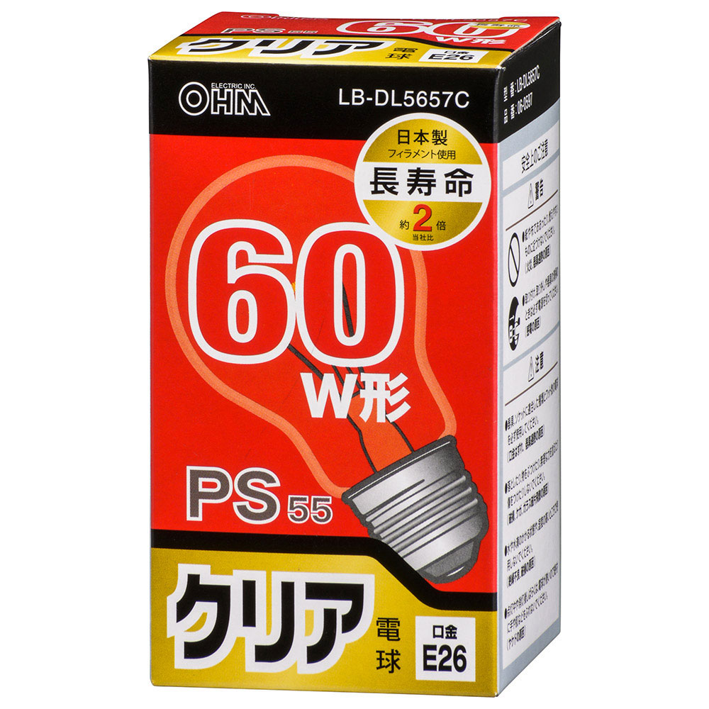 白熱電球 E26 60W形 クリア 長寿命 [品番]06-0597｜株式会社オーム電機