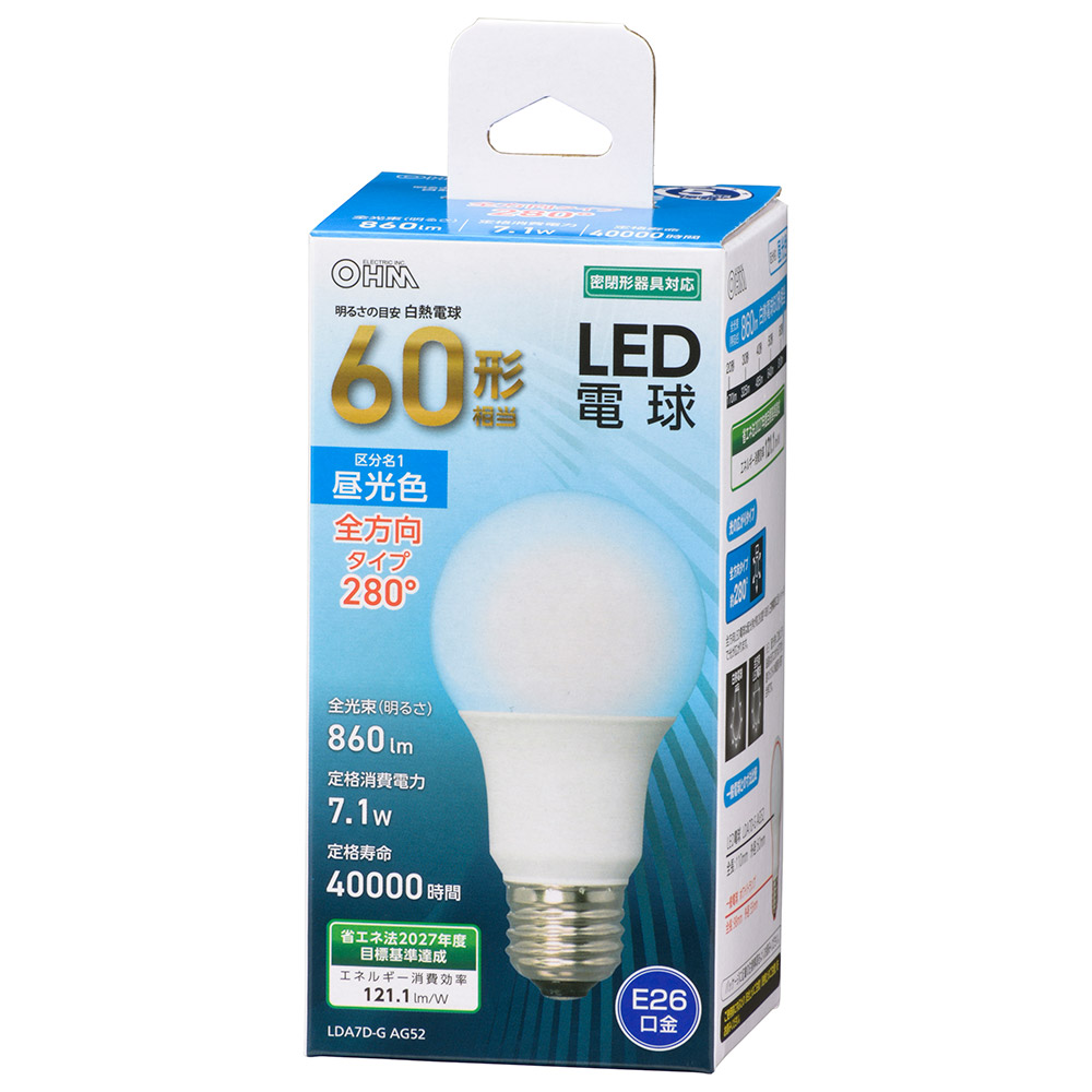 LED電球 E26 60形相当 昼光色 [品番]06-4459｜株式会社オーム電機
