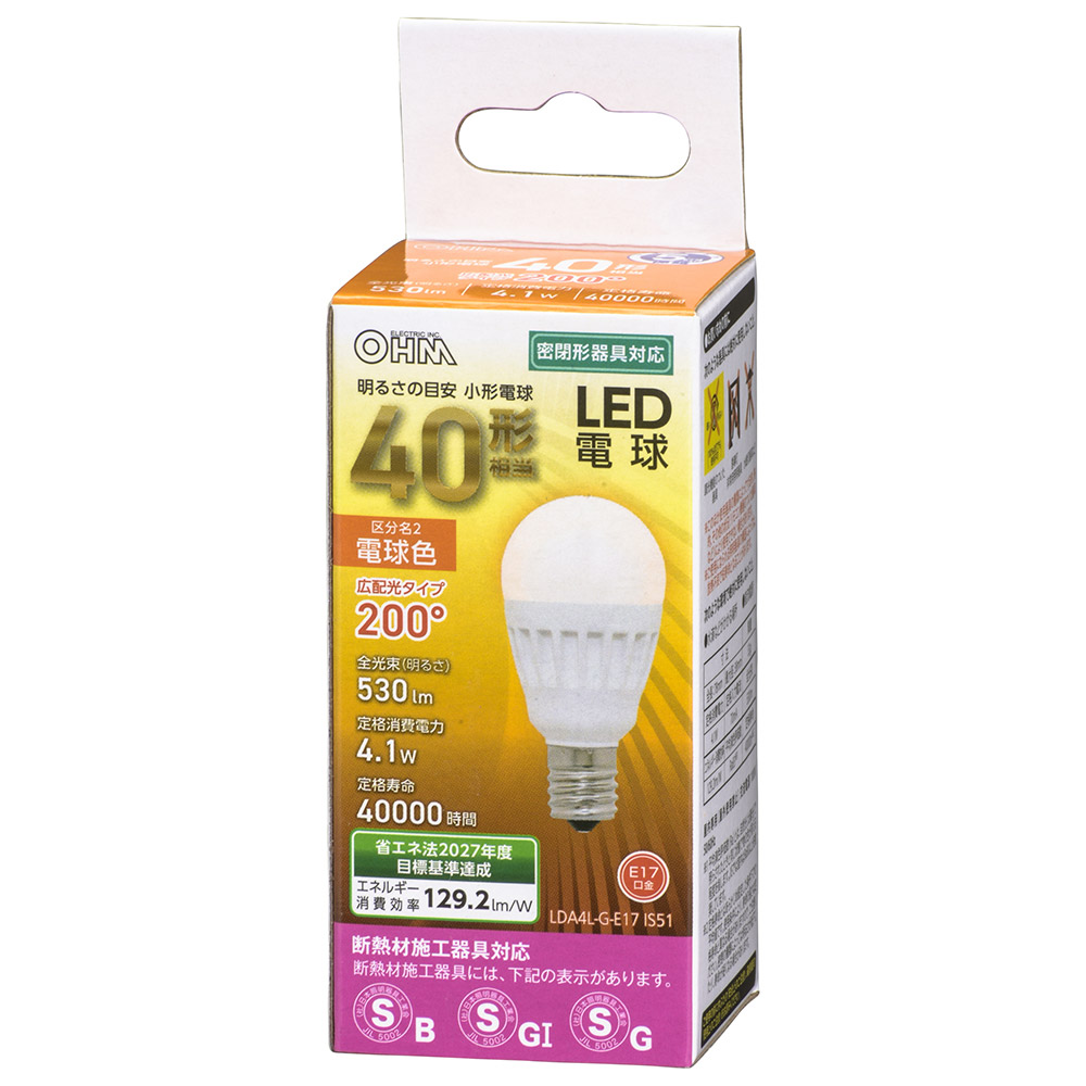 LED電球 小形 E17 40形相当 電球色 [品番]06-4474｜株式会社オーム電機