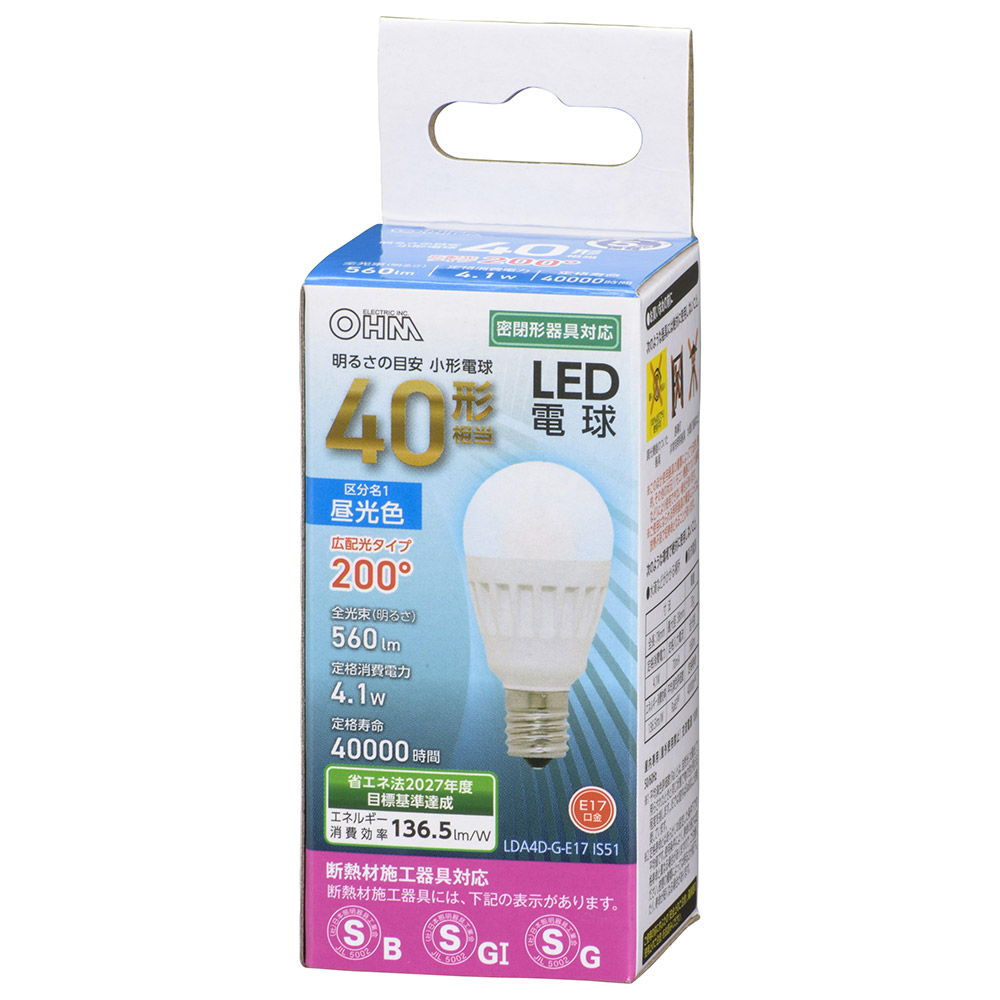 LED電球 小形 E17 40形相当 昼光色 [品番]06-4476｜株式会社オーム電機