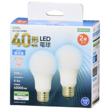LED電球 E26 40形相当 昼光色 全方向 2個入 [品番]06-4706