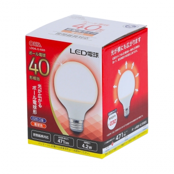 LED電球 ボール電球形 E26 40形相当 電球色 [品番]06-4295