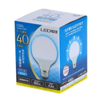 LED電球 ボール電球形 E26 40形相当 昼光色 [品番]06-4296