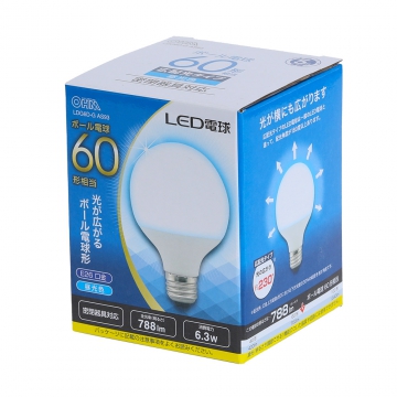 LED電球 ボール電球形 E26 60形相当 昼光色 [品番]06-4298