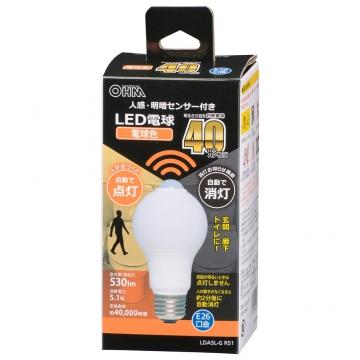 LED電球 E26 40形相当 人感明暗センサー付 電球色 [品番]06-4463