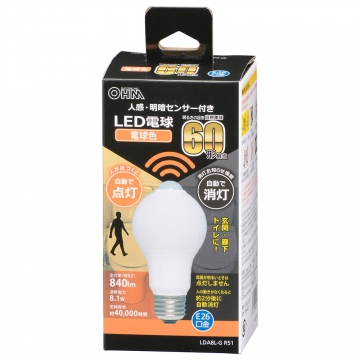 LED電球 E26 60形相当 人感明暗センサー付 電球色 [品番]06-4465