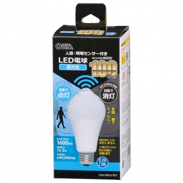 LED電球 E26 100形相当 人感明暗センサー付 昼光色 [品番]06-4468