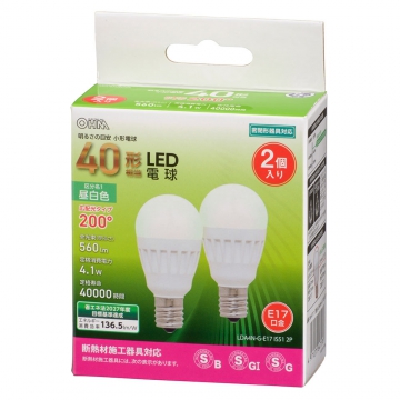 LED電球 小形 E17 40形相当 昼白色 2個入 [品番]06-4717
