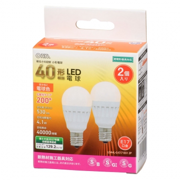 LED電球 小形 E17 40形相当 電球色 2個入 [品番]06-4716