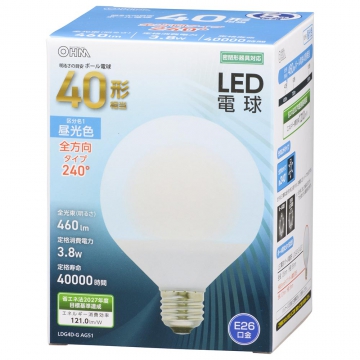 LED電球 ボール電球形 E26 40形相当 昼光色 [品番]06-3163
