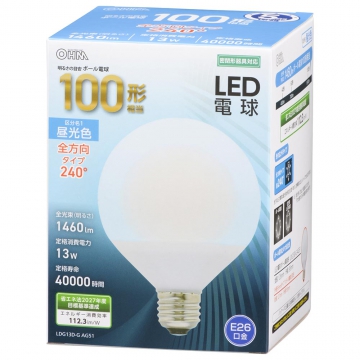 LED電球 ボール電球形 E26 100形相当 昼光色 [品番]06-3169