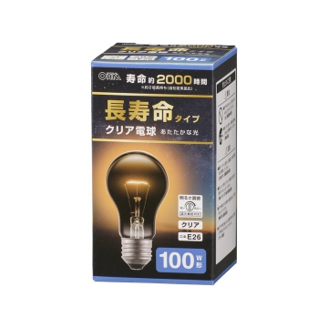 長寿命白熱電球 E26 100W形 クリア  [品番]06-4751