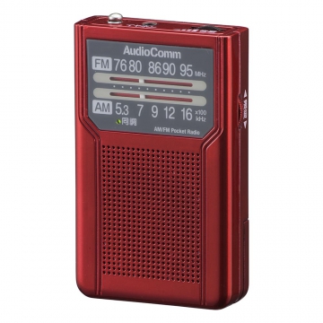 AudioComm_AM/FMポケットラジオ 電池長持ちタイプ レッド [品番]03-7273