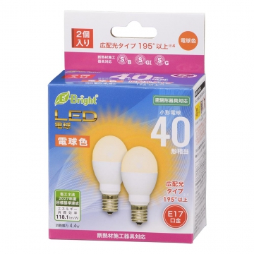 LED電球 小形 E17 40形相当 電球色 2個入 [品番]06-4809