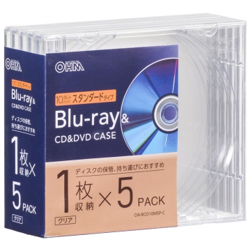Blu-ray＆CD＆DVDケース 厚み10mmスタンダードタイプ クリア 5個パック [品番]01-7217