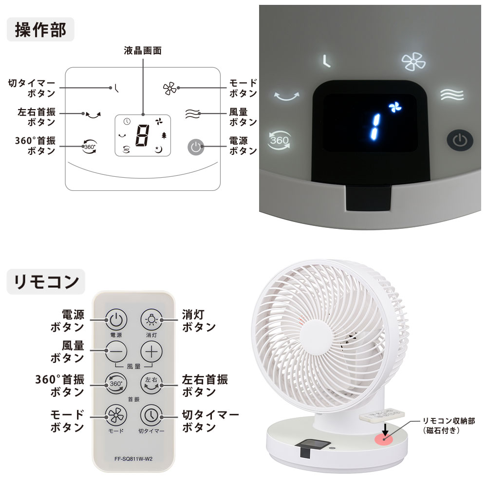 オーム電機 壁掛式サーキュレーター リモコン付 FF-SQ940WW 00-6611 オーム電機 壁掛式サーキュレーター リモコン付 FF-SQ940WW 00-6611