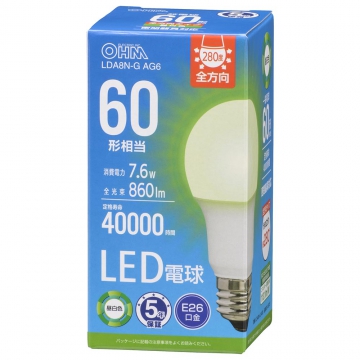LED電球 E26 60形相当 昼白色 [品番]06-5515