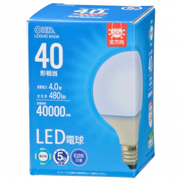 LED電球ボール電球形E26 40形相当 G80昼光色 [品番]06-5524