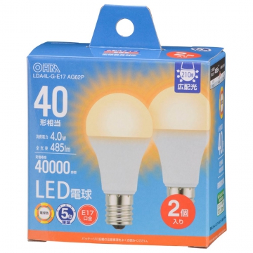 LED電球小形E17 40形相当 電球色 2個入 [品番]06-5542