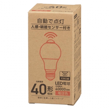 LED電球 E26 40形相当 人感・明暗センサー付 電球色 [品番]06-0993