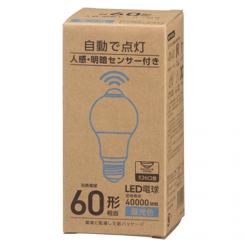 LED電球 E26 60形相当 人感・明暗センサー付 昼光色 [品番]06-0996