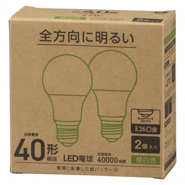 LED電球 E26 40形相当 昼白色 2個入 [品番]06-4985