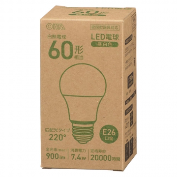 LED電球 E26 60形相当 昼白色 [品番]06-3154