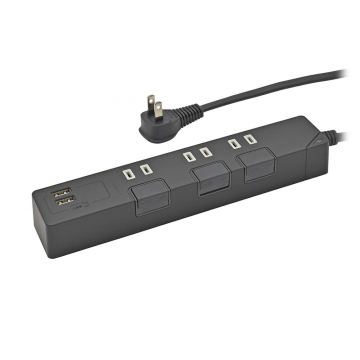 3個口タップ 雷ガード/個別スイッチ/USBポート 2m 黒 [品番]00-1027