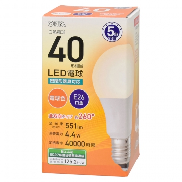 LED電球 E26 40形相当 電球色 [品番]06-5304