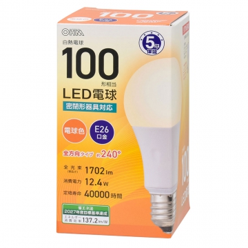 LED電球 E26 100形相当 電球色 [品番]06-5310