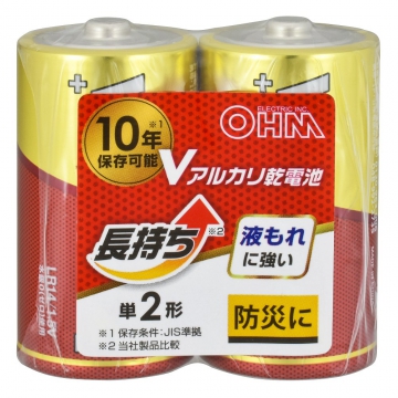 Vアルカリ乾電池 単2形 2本パック [品番]08-4122