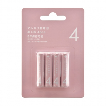 アルカリ乾電池 単4形 4本パック ピンク [品番]08-4174