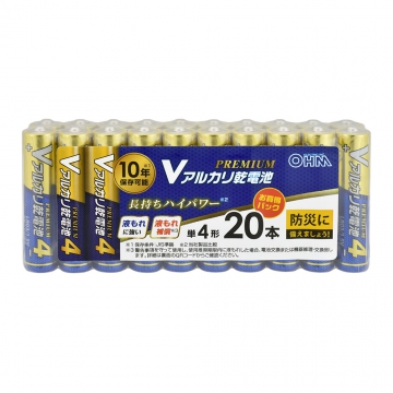 Vアルカリ乾電池 プレミアム単4形 20本パック [品番]08-4210
