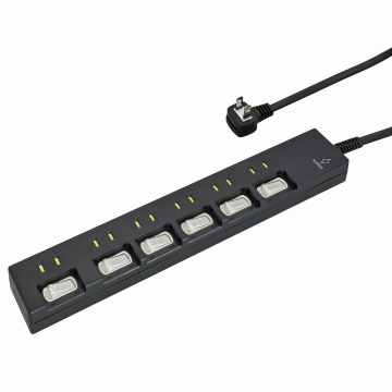 雷ガード付電源タップ 6個口 1.5m 黒 [品番]00-1077