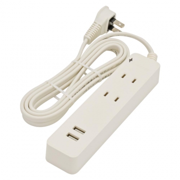 2個口タップ 雷ガード/USBポート付き 2m [品番]00-1656