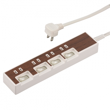 節電タップ 4個口 1.5m 木目調ブラウン [品番]00-5016