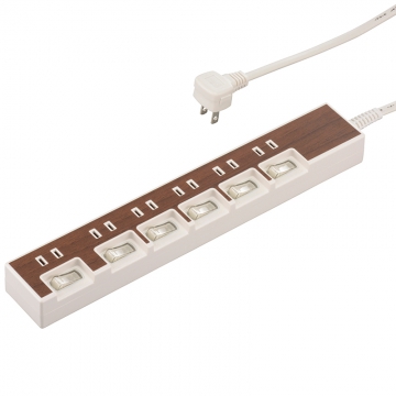 節電タップ 6個口 1.5m 木目調ブラウン [品番]00-5019