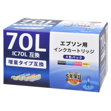 エプソン互換インク IC70L 増量タイプ 4色パック [品番]01-7796