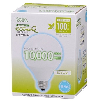 オーム電機　エコデンキュウ 電球形蛍光灯 ボール形 E26 100形相当 昼光色 エコデンキュウ [品番]04